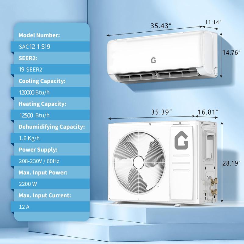 Aire acondicionado mini split Garvee de 24K/23K/18K/17K/12K/11.5K/9K BTU con bomba de calor, 22 SEER2, ultra silencioso, 110/115V/208-230V sin ductos, con WiFi y control por app, enfría y calienta hasta 1500 pies², incluye kit de instalación.