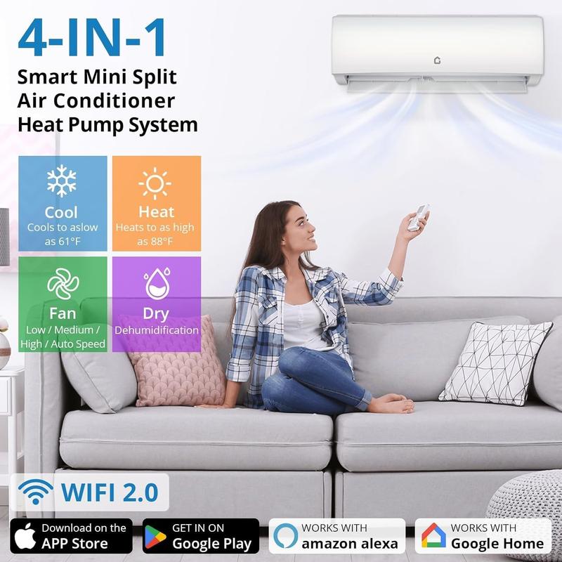 Aire acondicionado mini split Garvee de 24K/23K/18K/17K/12K/11.5K/9K BTU con bomba de calor, 22 SEER2, ultra silencioso, 110/115V/208-230V sin ductos, con WiFi y control por app, enfría y calienta hasta 1500 pies², incluye kit de instalación.