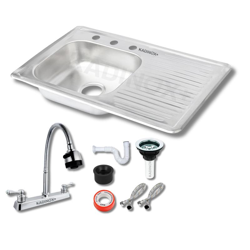 Fregadero Tarja Empotrar Acero Inoxidable 80x50 Con Kit De Instalacion Con Mezcladora Flexible Para Cocina