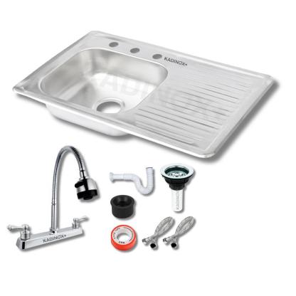 Fregadero Tarja Empotrar Acero Inoxidable 80x50 Con Kit De Instalacion Con Mezcladora Flexible Para Cocina