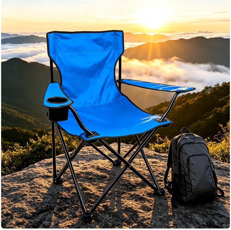 Silla de camping plegable con reposabrazos y portavasos