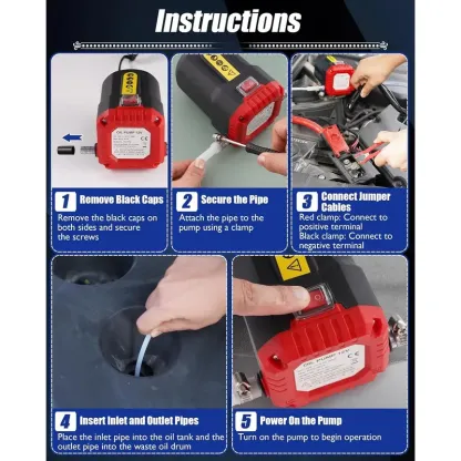 Bomba Extractora de Aceite 12V 80W para Autos, Camiones, Barcos y RV, con Mangueras, Roja