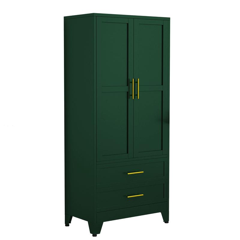 Armario Metálico de 2 Puertas y 2 Cajones, 71" con Barra para Colgar y Repisa Ajustable para Dormitorio