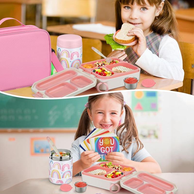 Lonchera Bento para Niños con Termo para Sopa de 12 oz, 5 Compartimentos, Bolsa Térmica, Hermética, Apta para Microondas y Portátil para Escuela