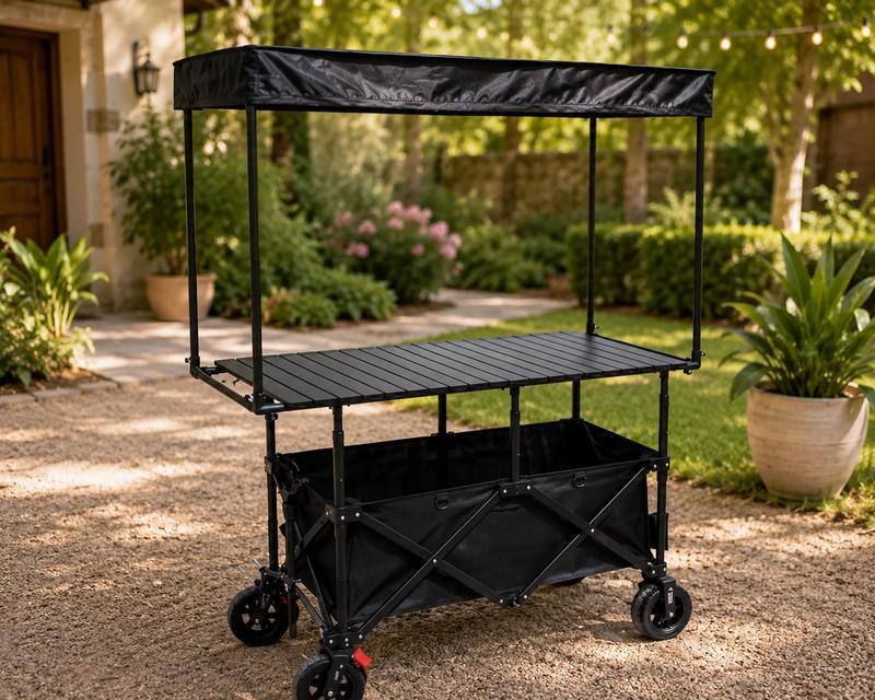 Carrito Multiusos Plegable con Toldo y Ruedas – Estación Móvil para Eventos, Negocios y Picnic
