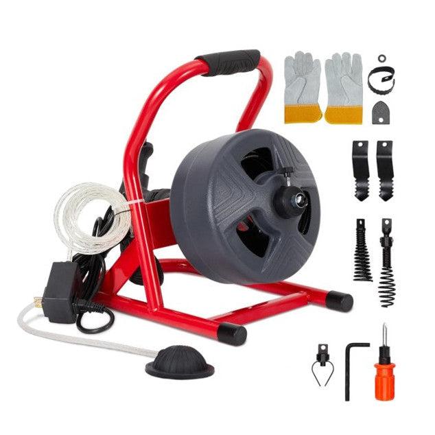 Máquina Eléctrica Destapacaños de 50 pies × 5/16", Motor de 120V 2.1A, Barrena para Tuberías con 6 Cortadores, Ideal para Tuberías de 3/4" a 3"