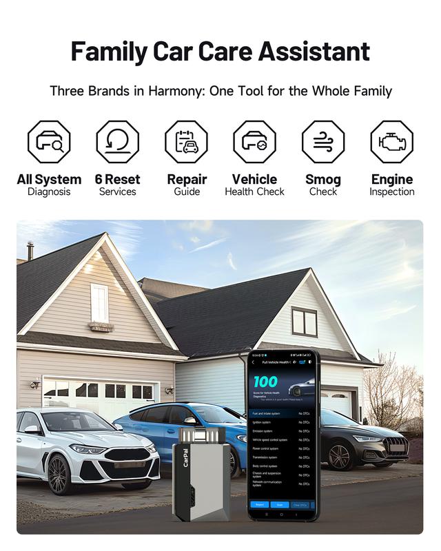 Escáner Automotriz OBD2 Bluetooth, Diagnóstico Completo del Vehículo para iPhone y Android, 6 Funciones de Mantenimiento, Prueba de Emisiones, Lectura y Borrado de Luz Check Engine, 1 Año de Actualizaciones Gratis
