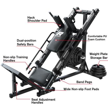 Máquina 3 en 1 de Prensa de Piernas y Hack Squat, Equipo de Fuerza con Ajuste de Cadera para Entrenamiento en Casa