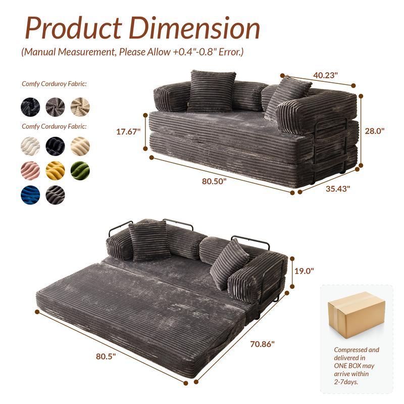 Sofá Cama Modular de 203 cm sin Estructura Rígida 5 en 1 Convertible Plegable de Pana para Sala y Departamento