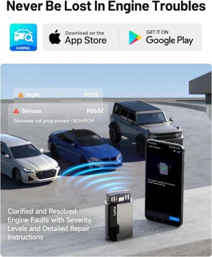Escáner Automotriz OBD2 Bluetooth, Diagnóstico Completo del Vehículo para iPhone y Android, 6 Funciones de Mantenimiento, Prueba de Emisiones, Lectura y Borrado de Luz Check Engine, 1 Año de Actualizaciones Gratis
