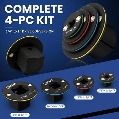 Juego de Adaptadores de Impacto de Perfil Bajo 4 Piezas, Adaptadores de Matraca 1/4" a 3/8", 3/8" a 1/2", 1/2" a 3/4" y 3/4" a 1" para Espacios Reducidos