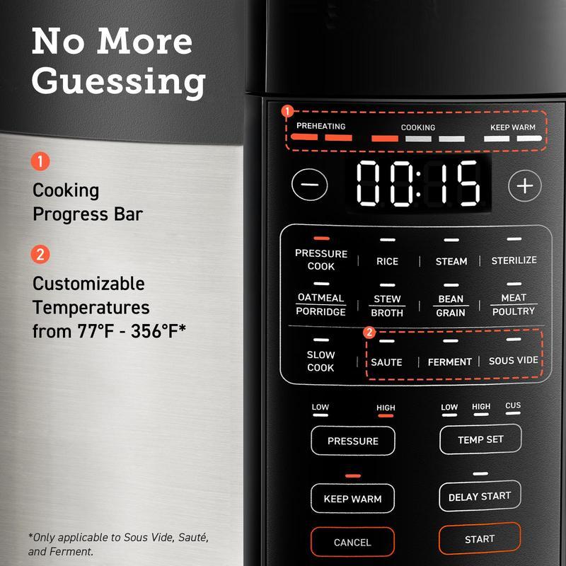 Olla de Presión 6 Qt y Arrocera Multifuncional 5 Qt 18 en 1, Cocina al Vapor, Cocción Lenta, Sous Vide y Más