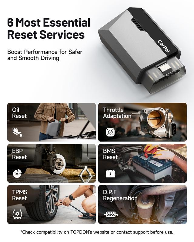 Escáner Automotriz OBD2 Bluetooth, Diagnóstico Completo del Vehículo para iPhone y Android, 6 Funciones de Mantenimiento, Prueba de Emisiones, Lectura y Borrado de Luz Check Engine, 1 Año de Actualizaciones Gratis