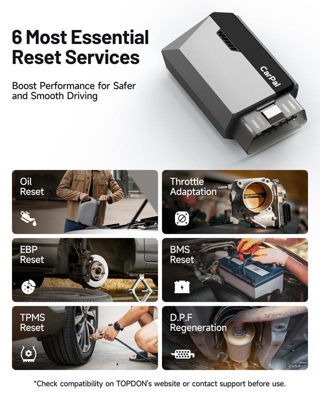 Escáner Automotriz OBD2 Bluetooth, Diagnóstico Completo del Vehículo para iPhone y Android, 6 Funciones de Mantenimiento, Prueba de Emisiones, Lectura y Borrado de Luz Check Engine, 1 Año de Actualizaciones Gratis