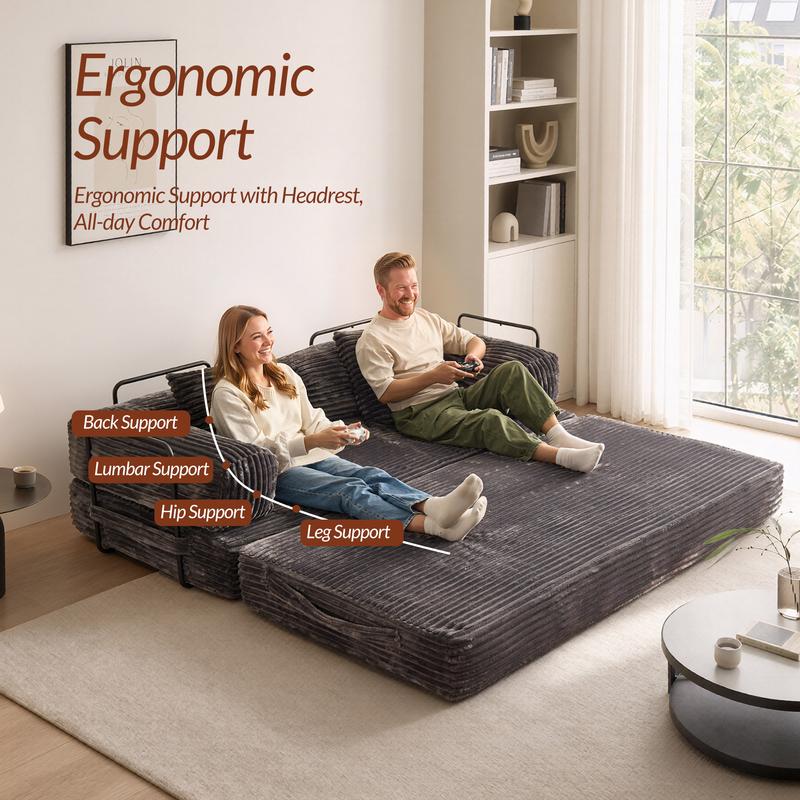 Sofá Cama Modular de 203 cm sin Estructura Rígida 5 en 1 Convertible Plegable de Pana para Sala y Departamento