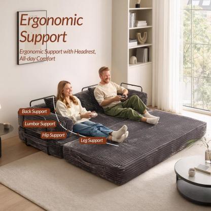 Sofá Cama Modular de 203 cm sin Estructura Rígida 5 en 1 Convertible Plegable de Pana para Sala y Departamento