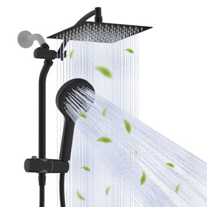 Combo de Regadera de 10", Alta Presión con Efecto Lluvia, 5 Modos de Rociado, Ducha de Mano, Desviador de 3 Vías, Brazo Ajustable, Manguera de 59" y Soporte, Acabado Cromo