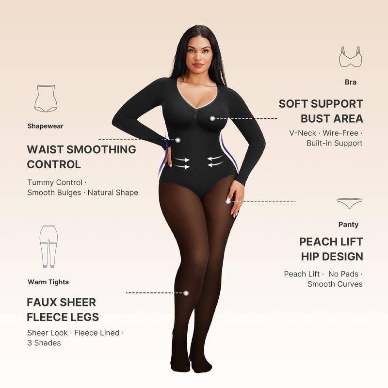 Body moldeador con forro polar, paneles transparentes, control de abdomen y realce de glúteos en 3 tonos.