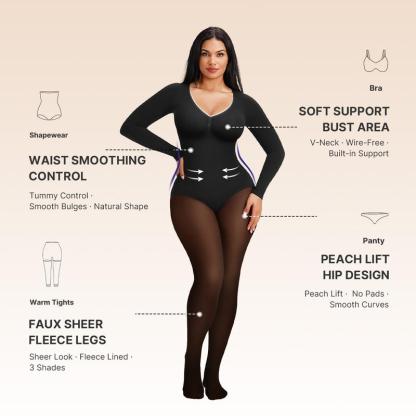 Body moldeador con forro polar, paneles transparentes, control de abdomen y realce de glúteos en 3 tonos.