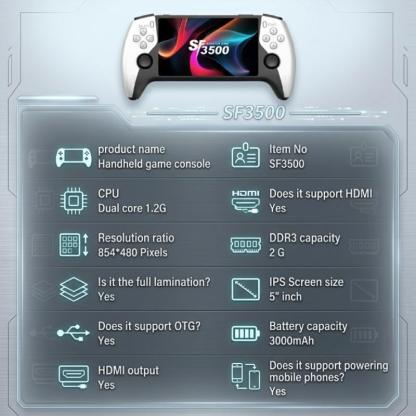 Consola de videojuegos portátil SF3500 HD de 5 pulgadas, sistema de juego portable y simulador de arcade retro con soporte para dos jugadores, salida a TV y reproducción de audio y video, perfecta para amantes de los juegos