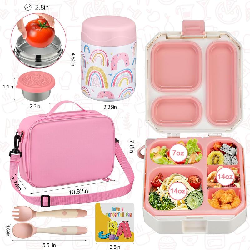 Lonchera Bento para Niños con Termo para Sopa de 12 oz, 5 Compartimentos, Bolsa Térmica, Hermética, Apta para Microondas y Portátil para Escuela