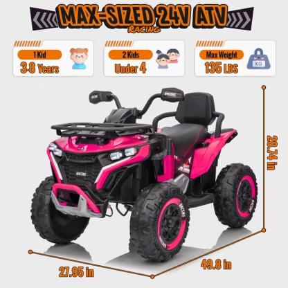 ATV eléctrico infantil 24V 4x4 con 2 asientos XL, motor 800W, llantas EVA, luces LED, control remoto, Bluetooth y música para niños de 3-8 años