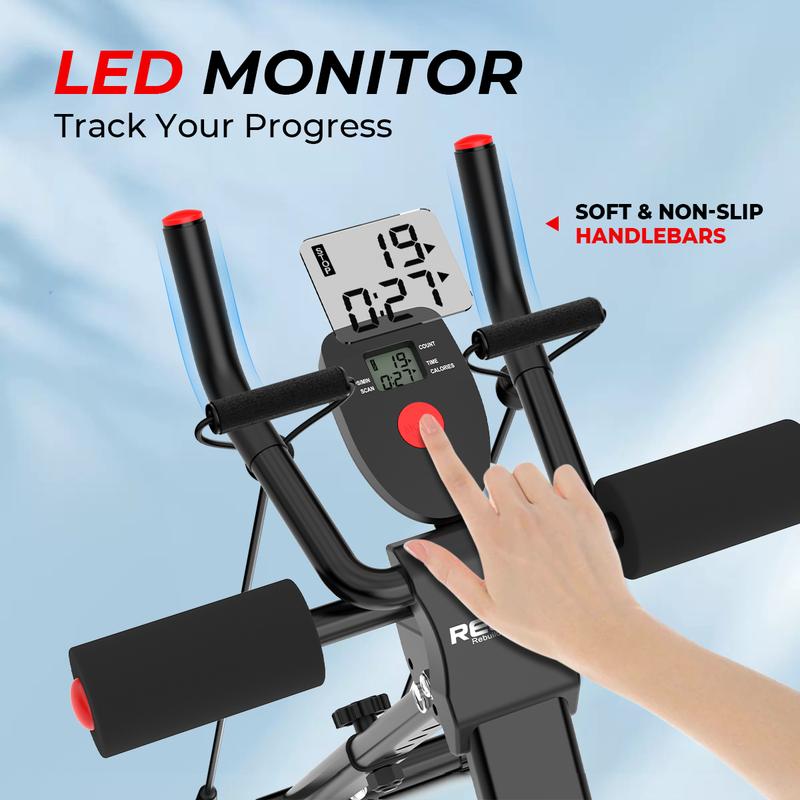 Máquina para Abdominales y Entrenamiento de Core, Estructura de Acero Ajustable, Plegable, Pantalla LCD, Soporta 440 lb