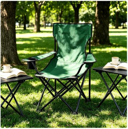Silla de camping plegable con reposabrazos y portavasos