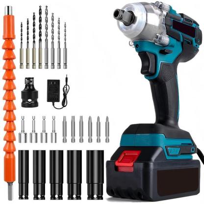 Kit de llave de impacto inalámbrica 3 en 1, 800N.m, batería 21V, con accesorios, ideal para reparación de autos y hogar.