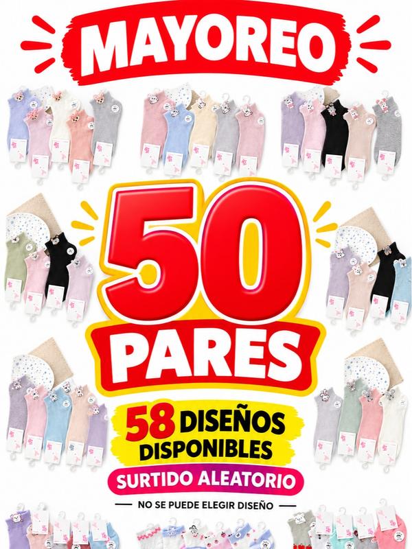 50 Pares Surtido de Calcetines Tobillera Alta para Mujer Calidad Duradera y Diseños Variados para Todo el Día Ye Store MC-44