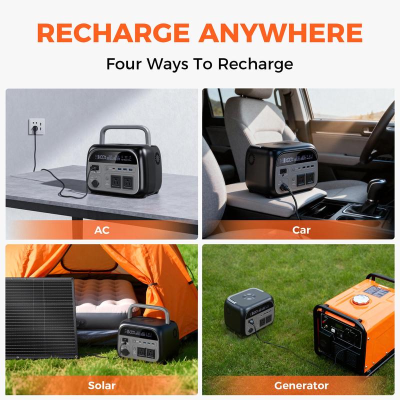 Estación de Energía Portátil de 500W y 345Wh, Batería LiFePO4, Generador Solar Recargable para Camping, Fuente de Energía de Respaldo para Emergencias, Viajes, RV y Apagones, Alternativa a Generadores de Gasolina