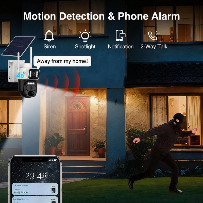 Cámara de Seguridad Solar 4G LTE para Exterior, Inalámbrica sin WiFi, con SIM Integrada, Vista 360°, 2K, Visión Nocturna a Color, Sensor PIR, Audio Bidireccional, Sistema CCTV para Granjas