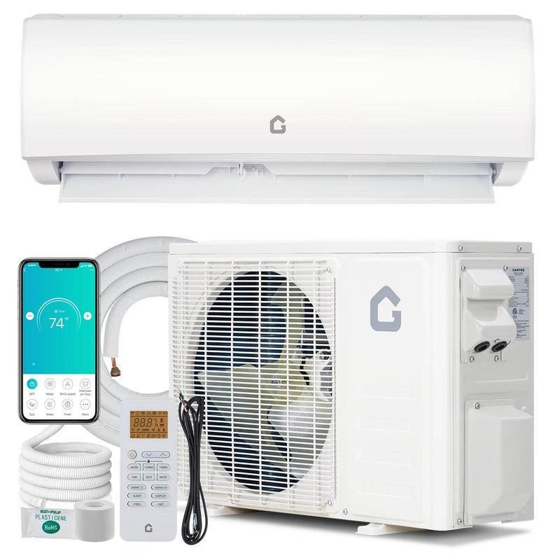 Aire acondicionado mini split Garvee de 24K/23K/18K/17K/12K/11.5K/9K BTU con bomba de calor, 22 SEER2, ultra silencioso, 110/115V/208-230V sin ductos, con WiFi y control por app, enfría y calienta hasta 1500 pies², incluye kit de instalación.