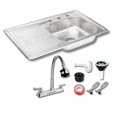 Fregadero Tarja Empotrar Acero Inoxidable 80x50 Con Kit De Instalacion Con Mezcladora Flexible Para Cocina
