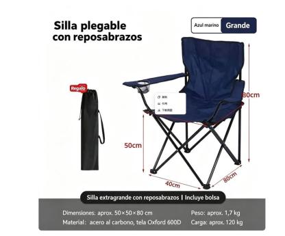 Silla de camping plegable con reposabrazos y portavasos