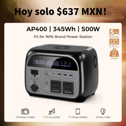 Estación de Energía Portátil de 500W y 345Wh, Batería LiFePO4, Generador Solar Recargable para Camping, Fuente de Energía de Respaldo para Emergencias, Viajes, RV y Apagones, Alternativa a Generadores de Gasolina