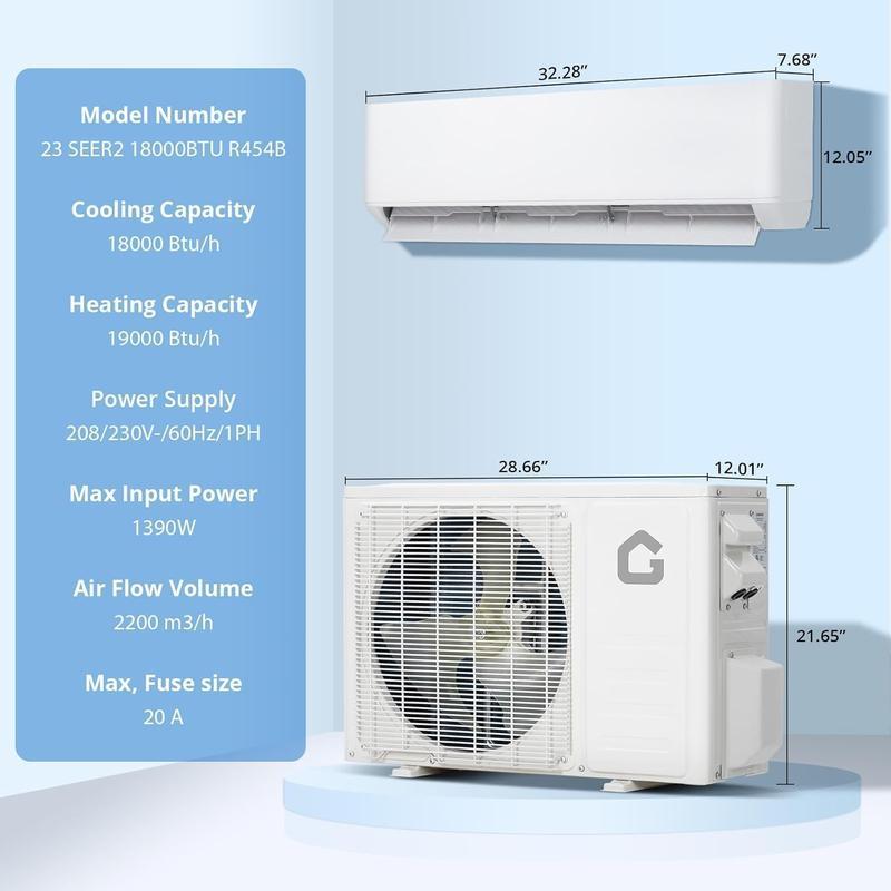Aire acondicionado mini split Garvee de 24K/23K/18K/17K/12K/11.5K/9K BTU con bomba de calor, 22 SEER2, ultra silencioso, 110/115V/208-230V sin ductos, con WiFi y control por app, enfría y calienta hasta 1500 pies², incluye kit de instalación.