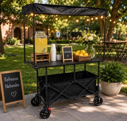 Carrito Multiusos Plegable con Toldo y Ruedas – Estación Móvil para Eventos, Negocios y Picnic