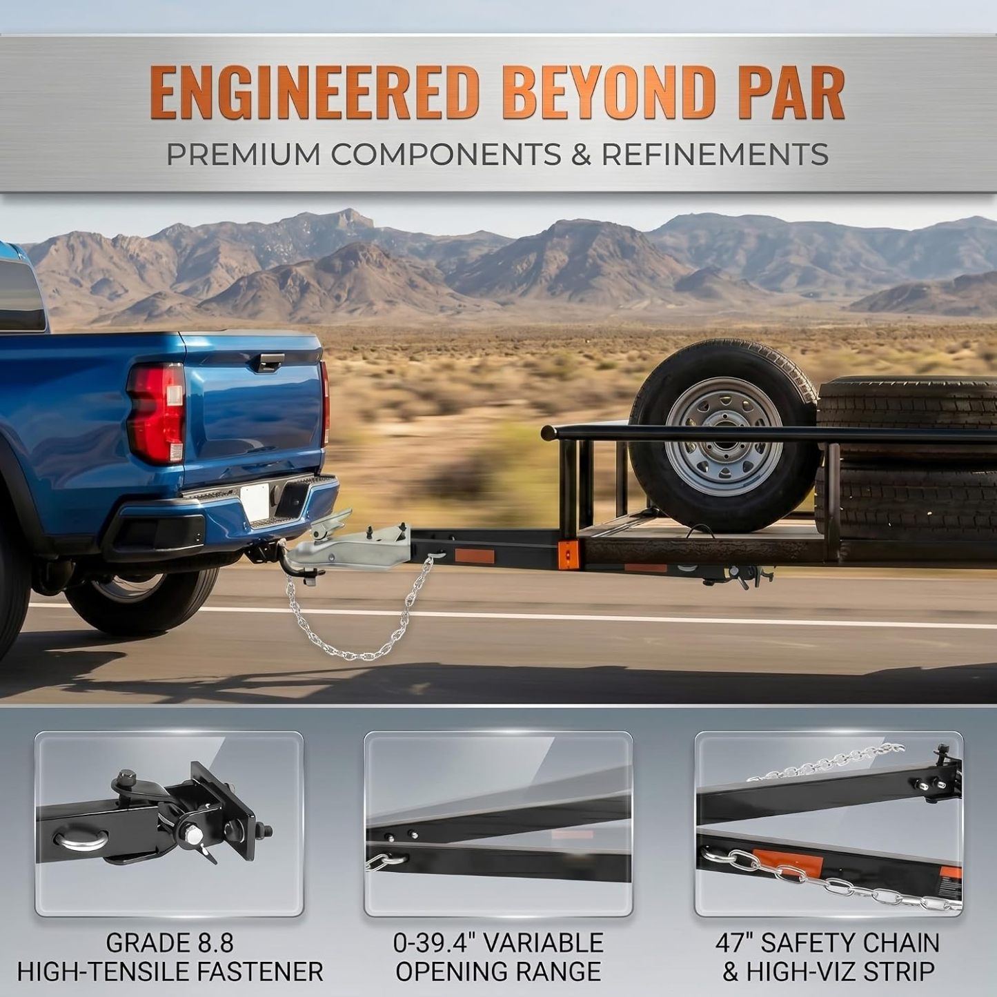 Barra de Remolque Universal 5500 lb con Cadenas de Seguridad, Acero Aleado Reforzado, Compatible con Enganche de Bola de 2" para Autos, RV y Camiones