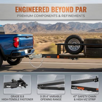 Barra de Remolque Universal 5500 lb con Cadenas de Seguridad, Acero Aleado Reforzado, Compatible con Enganche de Bola de 2" para Autos, RV y Camiones