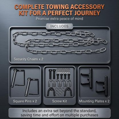 Barra de Remolque Universal 5500 lb con Cadenas de Seguridad, Acero Aleado Reforzado, Compatible con Enganche de Bola de 2" para Autos, RV y Camiones