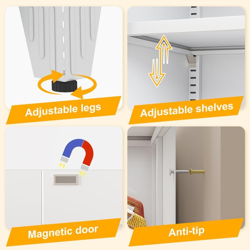 Armario Metálico de 2 Puertas y 2 Cajones, 71" con Barra para Colgar y Repisa Ajustable para Dormitorio
