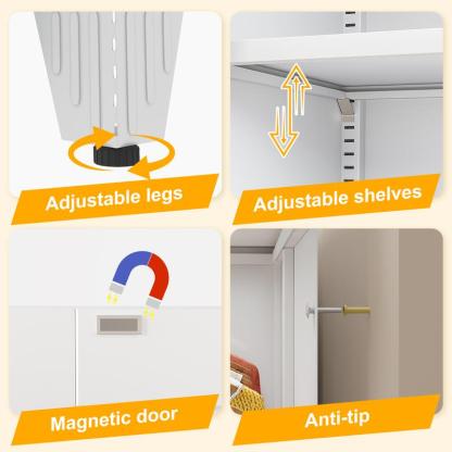 Armario Metálico de 2 Puertas y 2 Cajones, 71" con Barra para Colgar y Repisa Ajustable para Dormitorio