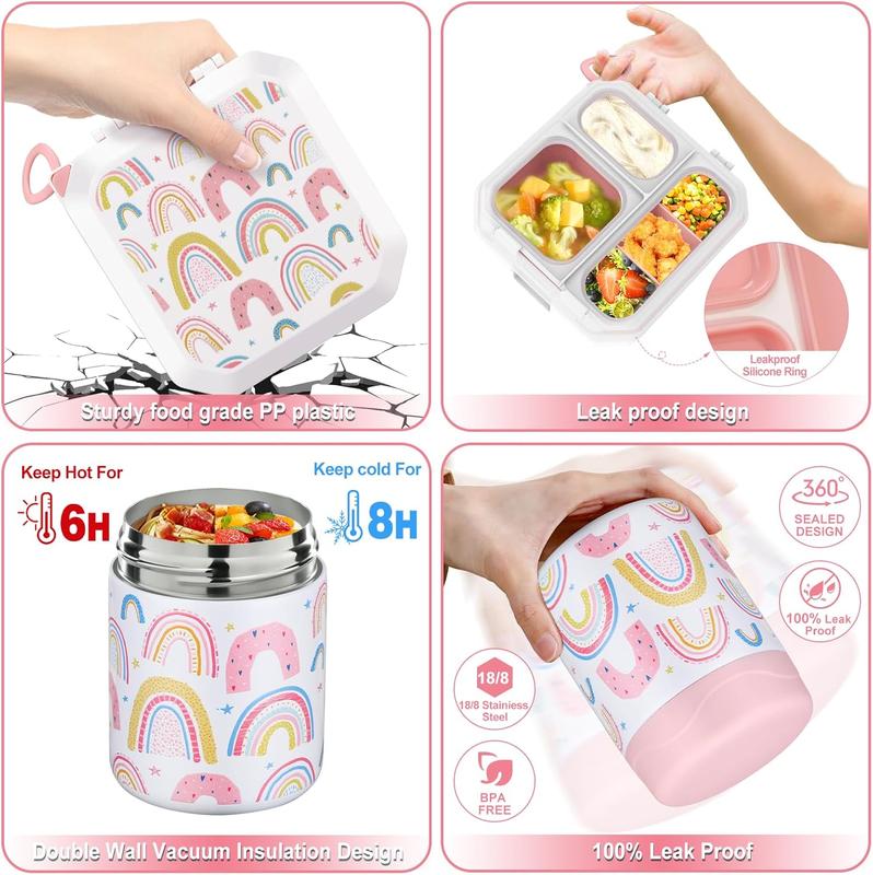 Lonchera Bento para Niños con Termo para Sopa de 12 oz, 5 Compartimentos, Bolsa Térmica, Hermética, Apta para Microondas y Portátil para Escuela