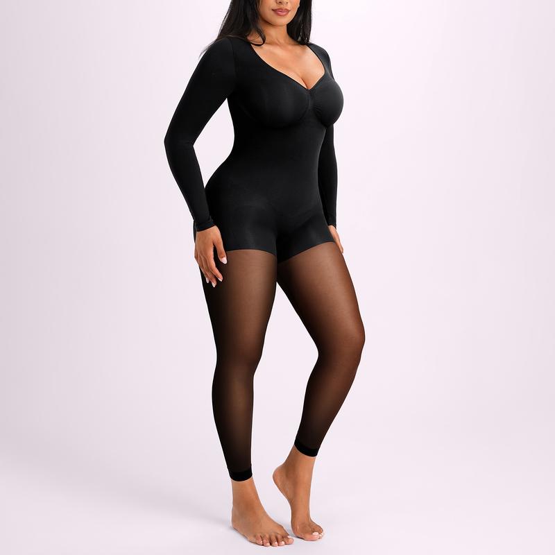 Body moldeador con forro polar, paneles transparentes, control de abdomen y realce de glúteos en 3 tonos.