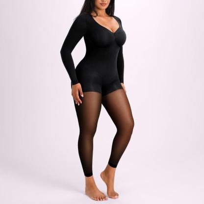 Body moldeador con forro polar, paneles transparentes, control de abdomen y realce de glúteos en 3 tonos.