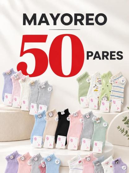 50 Pares Surtido de Calcetines Tobillera Alta para Mujer Calidad Duradera y Diseños Variados para Todo el Día Ye Store MC-44
