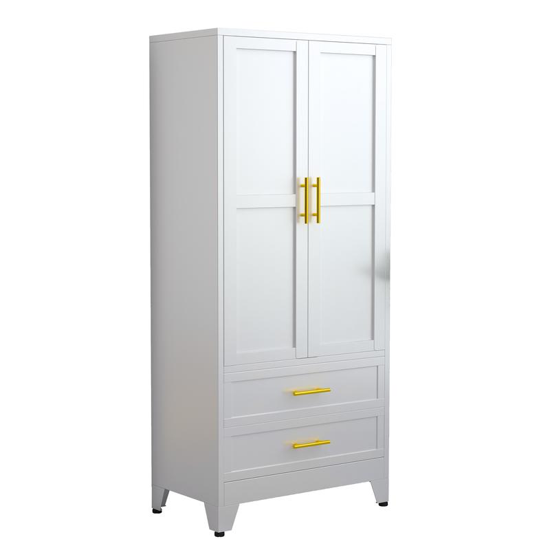 Armario Metálico de 2 Puertas y 2 Cajones, 71" con Barra para Colgar y Repisa Ajustable para Dormitorio