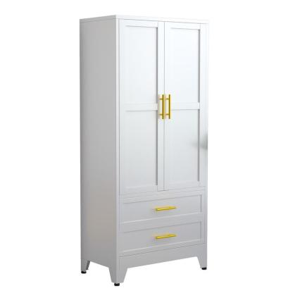 Armario Metálico de 2 Puertas y 2 Cajones, 71" con Barra para Colgar y Repisa Ajustable para Dormitorio