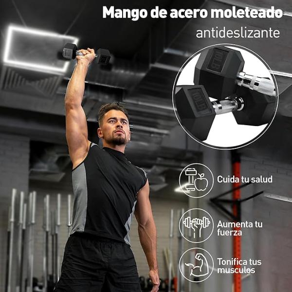 Bluelander Par De Mancuernas Hexagonales para Entrenamiento en Casa - Agarre Antideslizante y Base Protectora - Equipo De Gimnasio En Casa - Calidad Premium